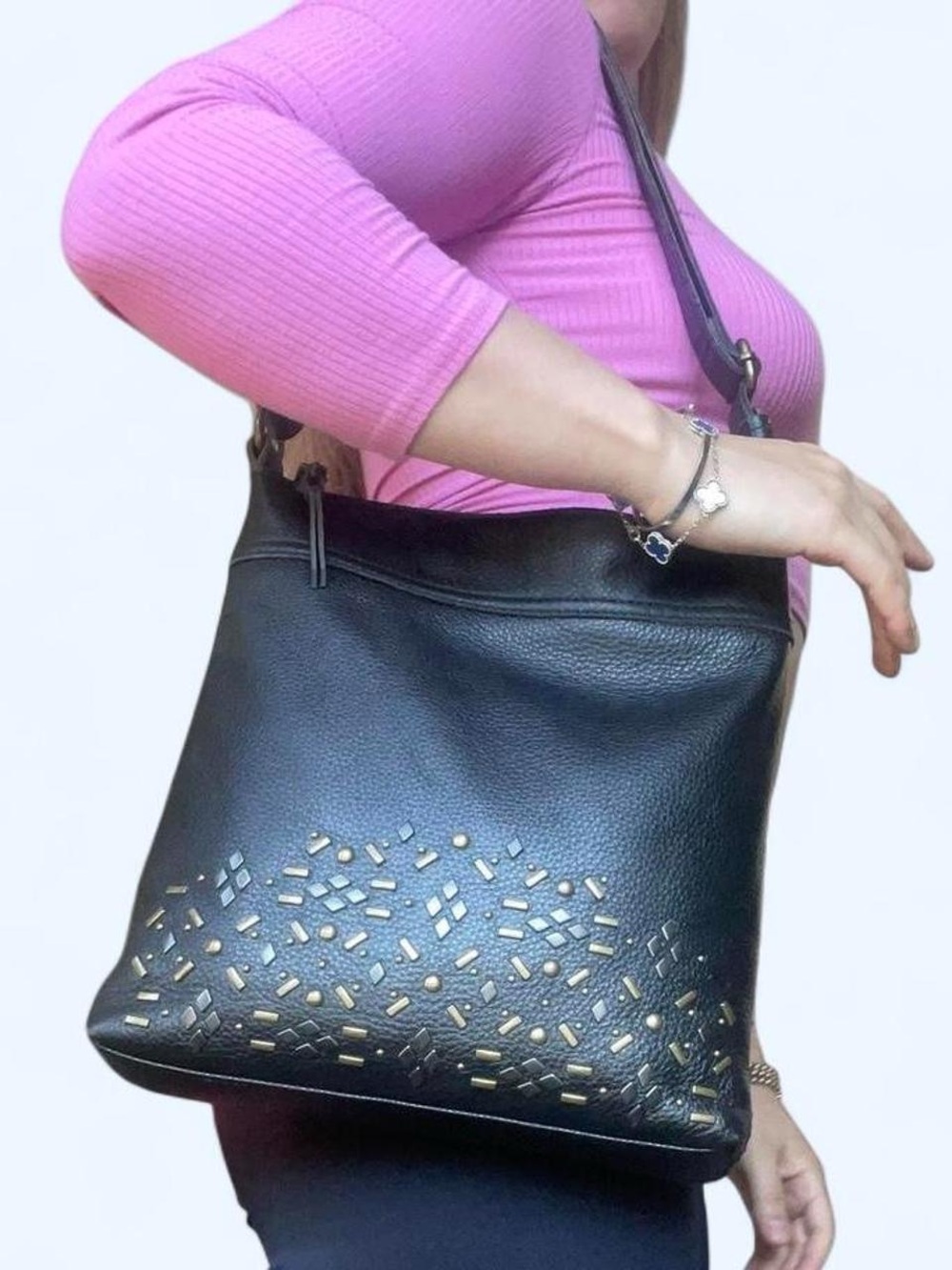 Embellished leather shoulder crossbody bag by The Sak